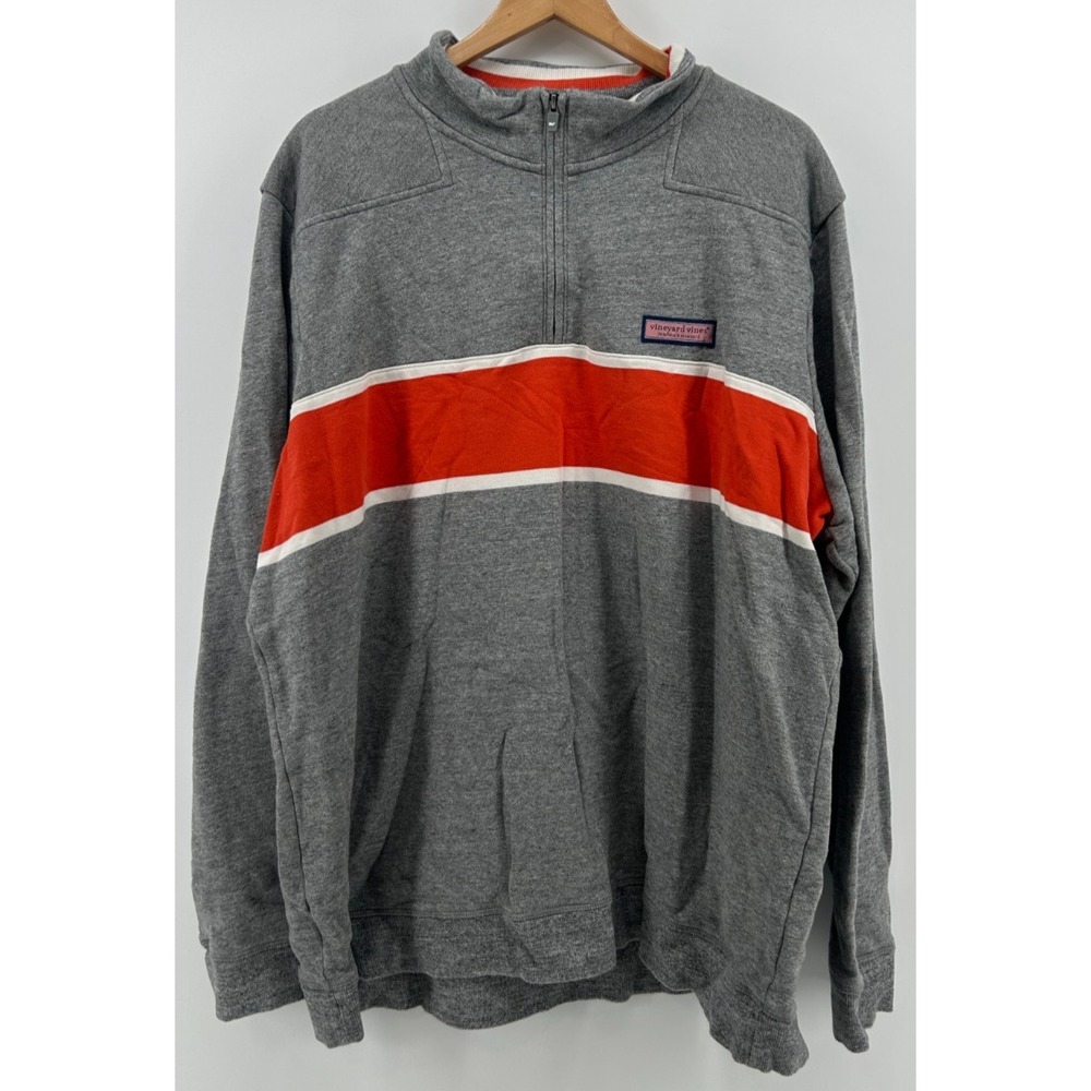 Vineyard Vines Mens Gray Red 1/4 Zip Long Sleeve Pullover Sweatshirt Vintage